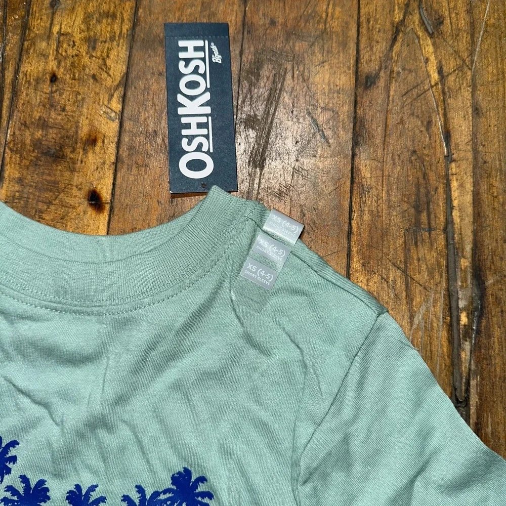 OshKosh B'gosh Tee Shirt Unisex XS(4-5) Green Short Sleeve Crew Neck‎ Graphic